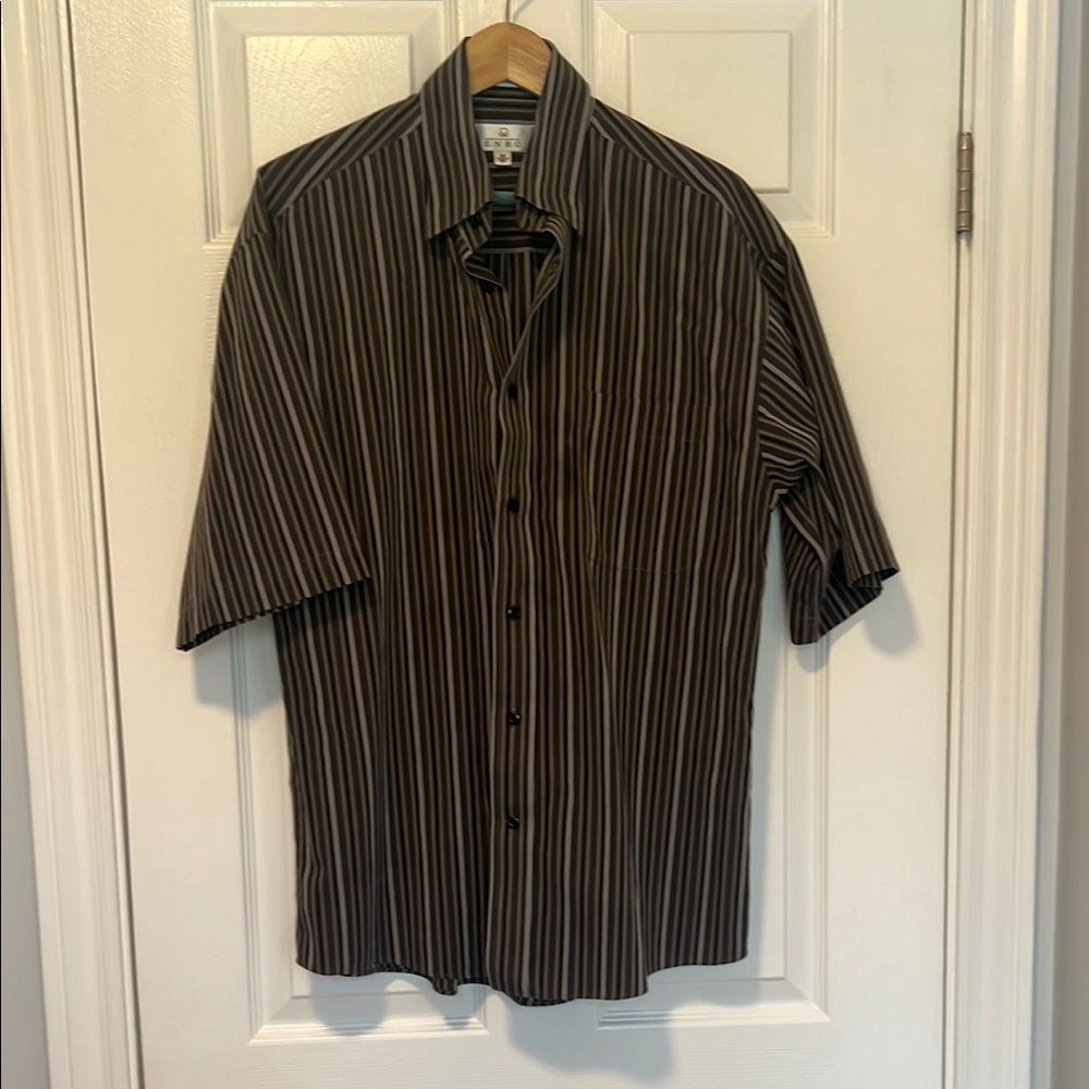 Black Casual Button Down Shirt with Vertical Stripes